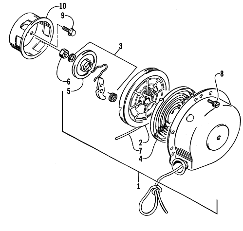 Parts Diagram for Arctic Cat 2000 BEARCAT 340 SNOWMOBILE RECOIL STARTER