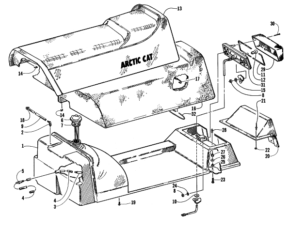 Parts Diagram for Arctic Cat 2000 BEARCAT 440 I SNOWMOBILE GAS TANK AND SEAT ASSEMBLIES