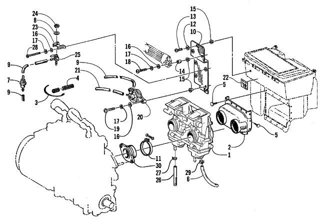 Parts Diagram for Arctic Cat 1999 ZR 700 SNOWMOBILE CARBURETOR AND FUEL PUMP ASSEMBLY