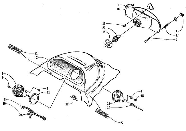 Parts Diagram for Arctic Cat 1999 BEARCAT 440 II - 156 IN. SNOWMOBILE HEADLIGHT AND INSTRUMENT POD