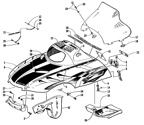 Parts Diagram for Arctic Cat 1999 Z 440 SNOWMOBILE HOOD AND WINDSHIELD ASSEMBLY