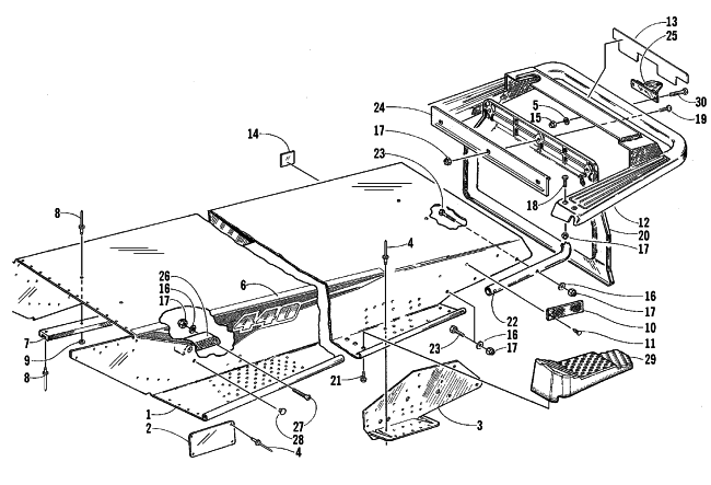 Parts Diagram for Arctic Cat 1999 BEARCAT 440 I - 136 IN. SNOWMOBILE TUNNEL AND REAR BUMPER