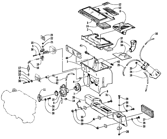 Parts Diagram for Arctic Cat 1999 Z 440 SNOWMOBILE CARBURETOR, FUEL PUMP, AND AIR SILENCER ASSEMBLY