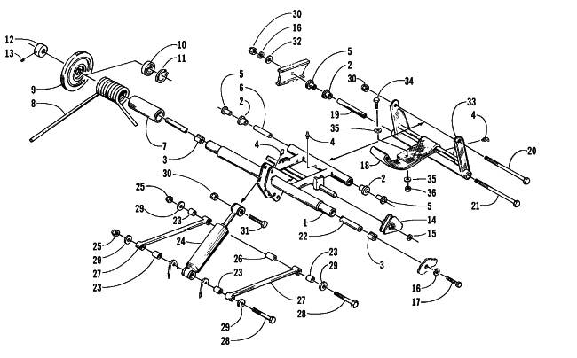 Parts Diagram for Arctic Cat 1999 BEARCAT 440 II - 156 IN. SNOWMOBILE REAR SUSPENSION/REAR ARM ASSEMBLY