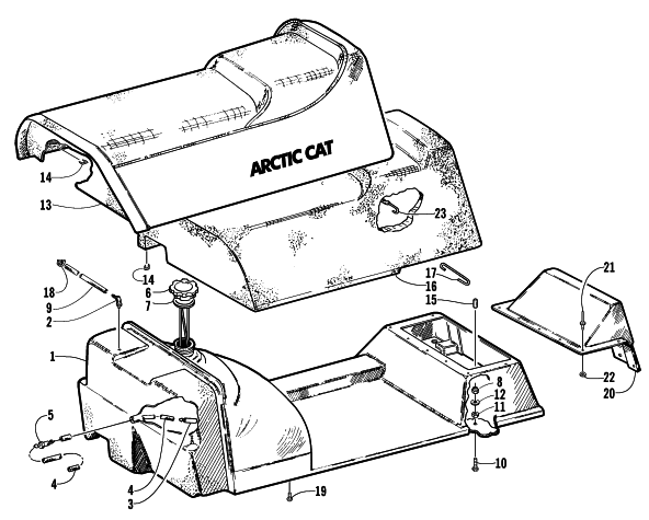 Parts Diagram for Arctic Cat 1999 BEARCAT 440 II - 156 IN. SNOWMOBILE GAS TANK AND SEAT ASSEMBLIES