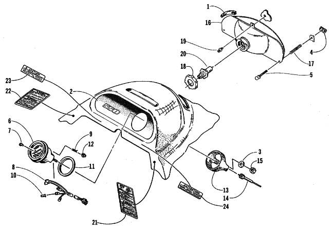 Parts Diagram for Arctic Cat 1999 BEARCAT WT SNOWMOBILE HEADLIGHT AND INSTRUMENT POD