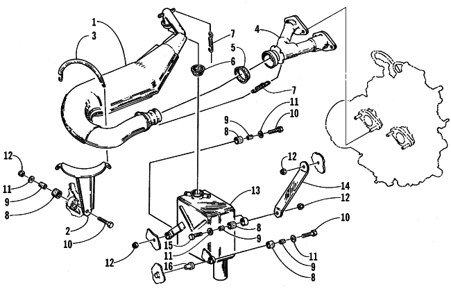 Parts Diagram for Arctic Cat 1999 BEARCAT WT SNOWMOBILE EXHAUST ASSEMBLY