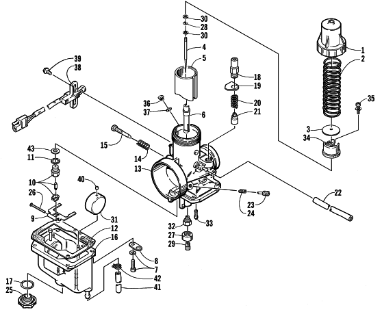 Parts Diagram for Arctic Cat 2000 TRIPLE TOURING 600 () SNOWMOBILE CARBURETOR ASSEMBLY