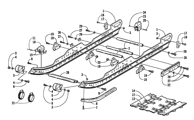 Parts Diagram for Arctic Cat 1999 ZR 440 SNO-PRO SNOWMOBILE SLIDE RAIL AND TRACK ASSEMBLY