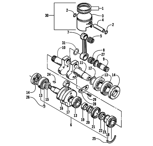 Parts Diagram for Arctic Cat 2002 Z 370 (ES) SNOWMOBILE PISTON AND CRANKSHAFT