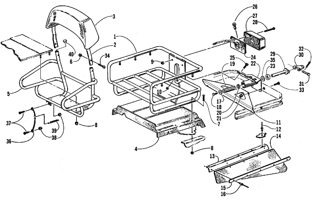 Parts Diagram for Arctic Cat 1999 BEARCAT WT SNOWMOBILE RACK, BACKREST, AND HITCH ASSEMBLIES