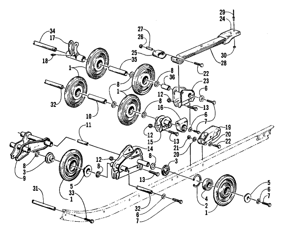 Parts Diagram for Arctic Cat 2000 BEARCAT WIDE TRACK () SNOWMOBILE REAR SUSPENSION AXLE ASSEMBLY
