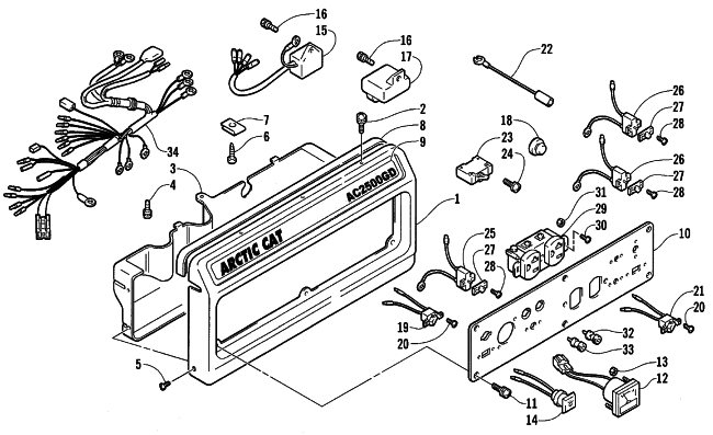 Parts Diagram for Arctic Cat 1999 AC2500GD GENERATORS CONTROL PANEL ASSEMBLY (S/N SV233-100001 & Up)