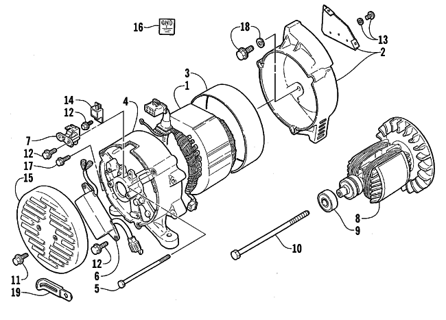 Parts Diagram for Arctic Cat 1999 AC2500GD GENERATORS GENERATOR ASSEMBLY (S/N SV233-100001 & Up)