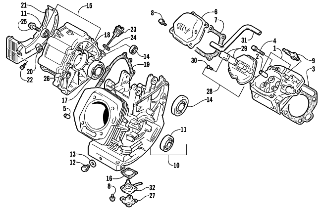 Parts Diagram for Arctic Cat 1999 AC7500GD2E GENERATORS CYLINDER AND CRANKCASE ASSEMBLY