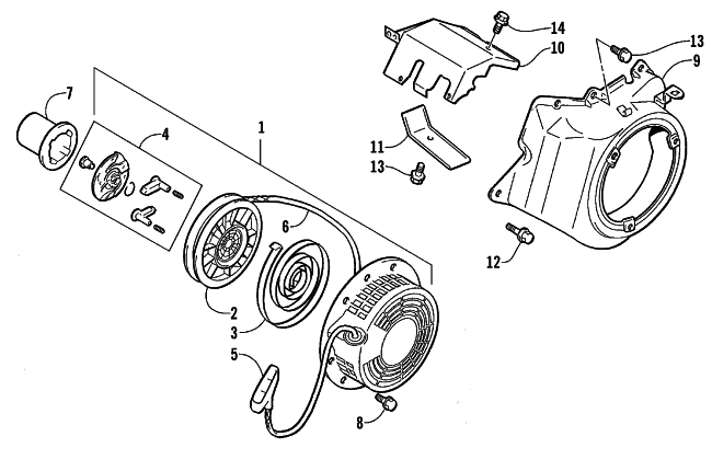 Parts Diagram for Arctic Cat 1999 AC7500GD2E GENERATORS RECOIL STARTER ASSEMBLY