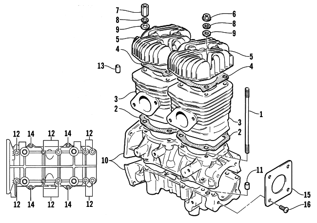 Parts Diagram for Arctic Cat 2002 Z 440 SNO PRO SNOWMOBILE CRANKCASE AND CYLINDER