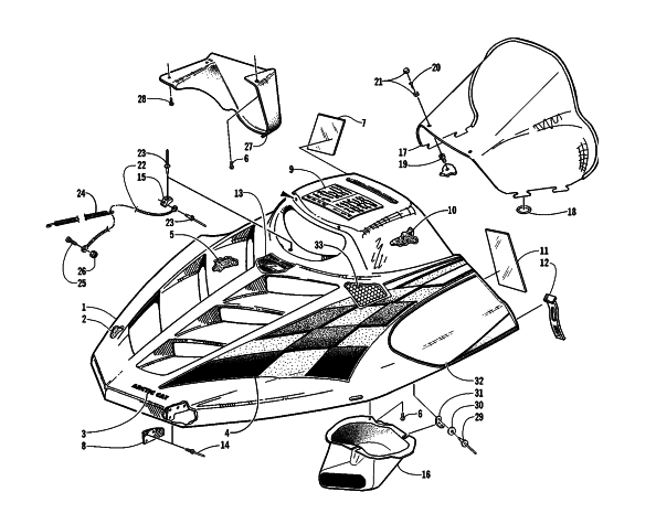 Parts Diagram for Arctic Cat 1999 Z 440 SNO-PRO SNOWMOBILE HOOD AND WINDSHIELD ASSEMBLY