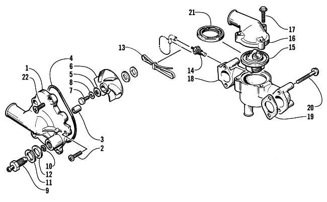 Parts Diagram for Arctic Cat 1999 ZR 440 SNO-PRO SNOWMOBILE WATER PUMP/WATER MANIFOLD