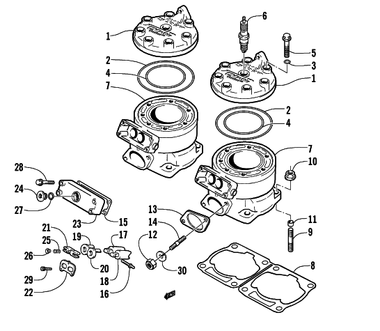 Parts Diagram for Arctic Cat 1999 ZR 440 SNO-PRO SNOWMOBILE CYLINDER AND HEAD ASSEMBLY