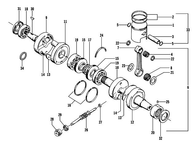 Parts Diagram for Arctic Cat 2001 ZR 440 SNO PRO (CROSS COUNTRY) SNOWMOBILE PISTON AND CRANKSHAFT