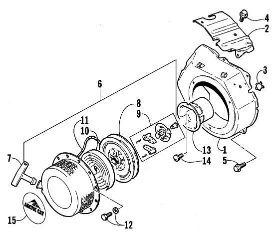 Parts Diagram for Arctic Cat 1999 AC2500GD GENERATORS RECOIL STARTER ASSEMBLY