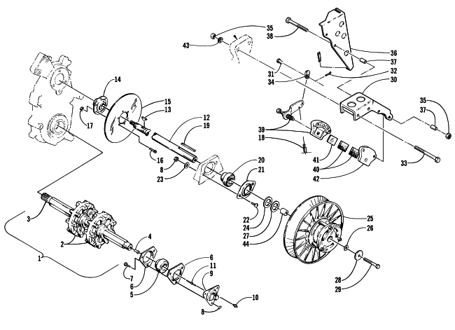 Parts Diagram for Arctic Cat 2000 BEARCAT 340 SNOWMOBILE DRIVE TRAIN SHAFTS AND BRAKE ASSEMBLIES