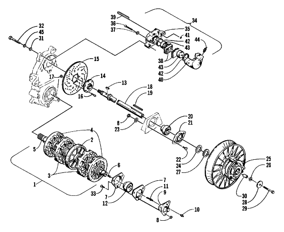 Parts Diagram for Arctic Cat 2000 BEARCAT WIDE TRACK () SNOWMOBILE DRIVE TRAIN SHAFTS AND BRAKE ASSEMBLIES