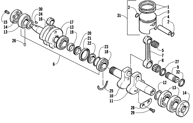 Parts Diagram for Arctic Cat 2001 Z 440 (ES) SNOWMOBILE PISTON AND CRANKSHAFT