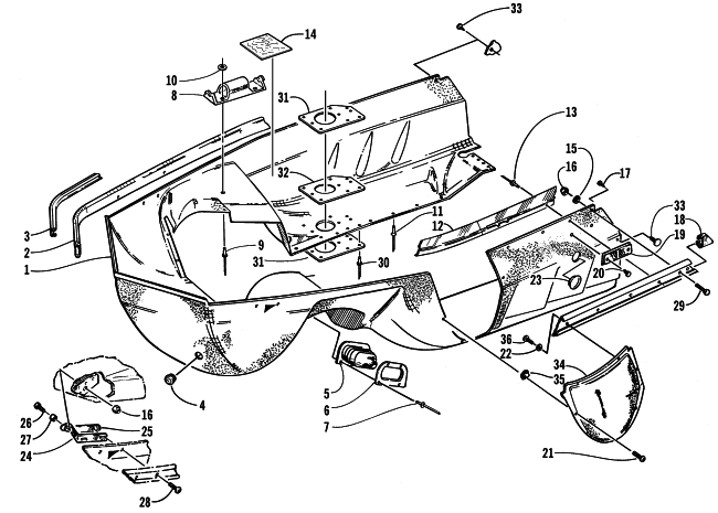Parts Diagram for Arctic Cat 2000 BEARCAT WIDE TRACK () SNOWMOBILE BELLY PAN ASSEMBLY