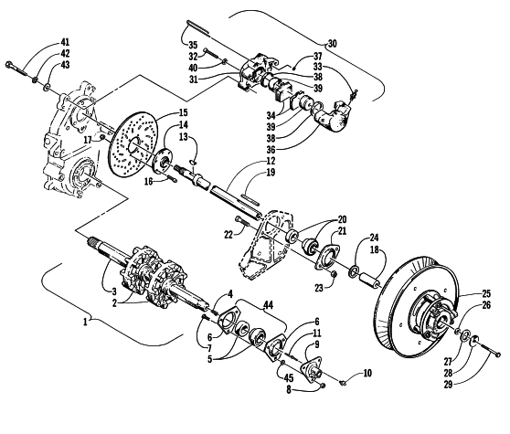 Parts Diagram for Arctic Cat 2000 PANTERA 580 EFI () SNOWMOBILE DRIVE TRAIN SHAFTS AND BRAKE ASSEMBLIES