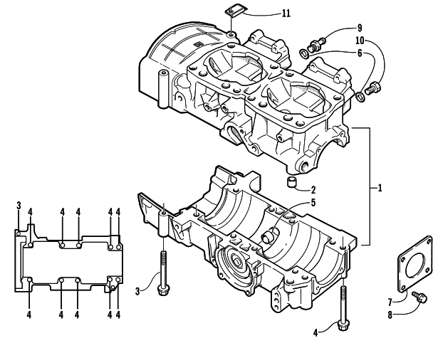 Parts Diagram for Arctic Cat 2000 ZR 600 EFI - LE REVERSE SNOWMOBILE CRANKCASE ASSEMBLY