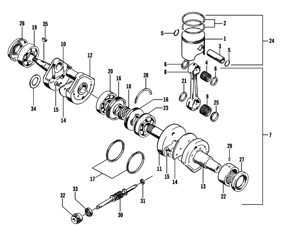 Parts Diagram for Arctic Cat 2001 MOUNTAIN CAT 600 EFI SNOWMOBILE PISTON AND CRANKSHAFT
