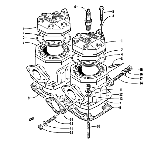 Parts Diagram for Arctic Cat 2000 ZL 440 SNOWMOBILE CYLINDER AND HEAD ASSEMBLY