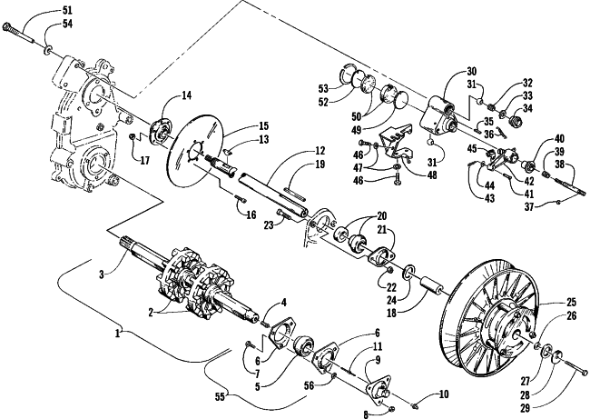 Parts Diagram for Arctic Cat 2000 PANTHER 440 () SNOWMOBILE DRIVE TRAIN SHAFTS AND BRAKE ASSEMBLIES