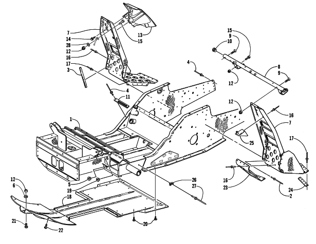 Parts Diagram for Arctic Cat 2000 ZL 600 EFI SNOWMOBILE FRONT FRAME AND FOOTREST ASSEMBLY