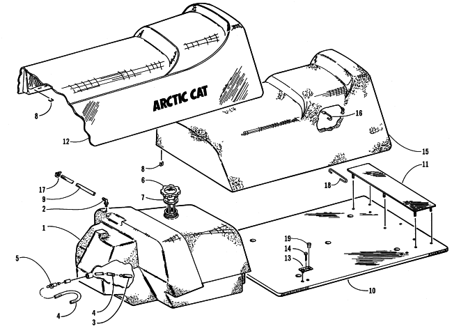 Parts Diagram for Arctic Cat 2001 BEARCAT WIDE TRACK () SNOWMOBILE GAS TANK AND SEAT ASSEMBLIES