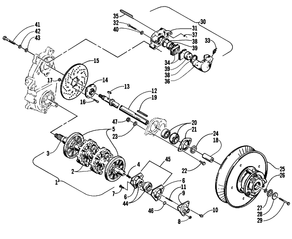 Parts Diagram for Arctic Cat 2000 ZR 600 SNOWMOBILE DRIVE TRAIN SHAFTS AND BRAKE ASSEMBLIES