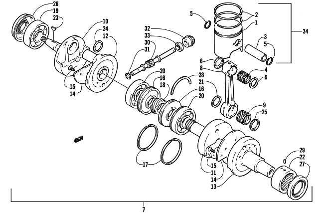 Parts Diagram for Arctic Cat 2001 BEARCAT WIDE TRACK () SNOWMOBILE PISTON AND CRANKSHAFT