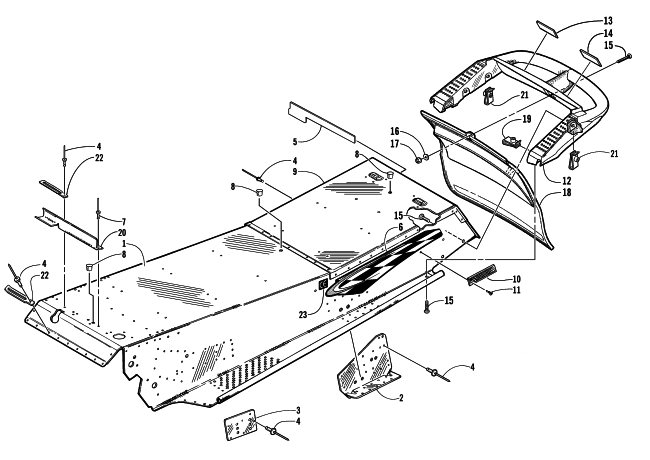 Parts Diagram for Arctic Cat 2000 ZR 500 SNOWMOBILE TUNNEL AND REAR BUMPER