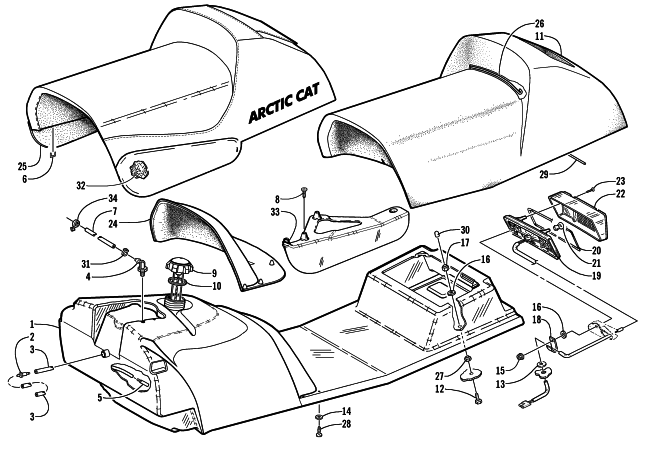 Parts Diagram for Arctic Cat 2000 ZR 600 SNOWMOBILE GAS TANK, SEAT, AND TAILLIGHT ASSEMBLY