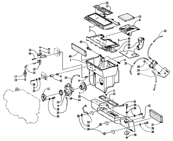 Parts Diagram for Arctic Cat 2000 PANTHER 340 SNOWMOBILE CARBURETOR, FUEL PUMP, AND AIR SILENCER ASSEMBLY