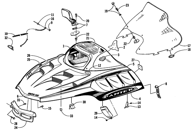 Parts Diagram for Arctic Cat 2000 PANTERA 580 EFI () SNOWMOBILE HOOD AND WINDSHIELD ASSEMBLY