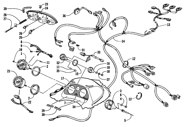 Parts Diagram for Arctic Cat 2000 PANTERA 580 EFI SNOWMOBILE HEADLIGHT, INSTRUMENTS, AND WIRING ASSEMBLIES