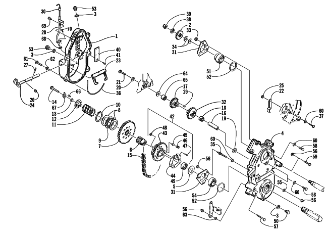Parts Diagram for Arctic Cat 2000 PANTHER 440 () SNOWMOBILE DRIVE/REVERSE DROPCASE ASSEMBLY