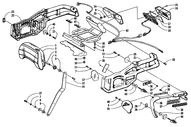 Parts Diagram for Arctic Cat 2000 TRIPLE TOURING 600 SNOWMOBILE BACKREST AND TAILLIGHT ASSEMBLY