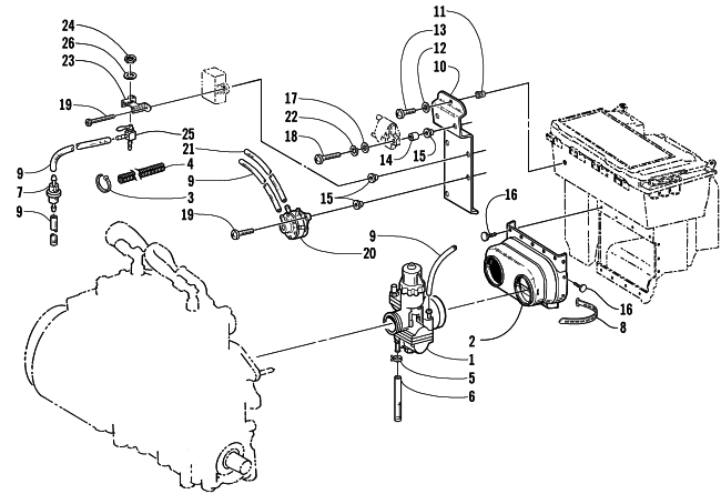 Parts Diagram for Arctic Cat 2000 ZR 500 SNOWMOBILE CARBURETOR AND FUEL PUMP ASSEMBLY