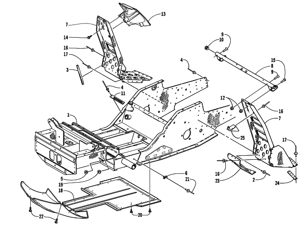 Parts Diagram for Arctic Cat 2000 ZRT 600 () SNOWMOBILE FRONT FRAME AND FOOTREST ASSEMBLY