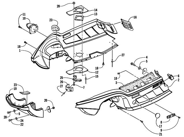 Parts Diagram for Arctic Cat 2001 THUNDERCAT () SNOWMOBILE BELLY PAN AND FRONT BUMPER ASSEMBLY
