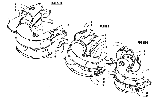 Parts Diagram for Arctic Cat 2000 TRIPLE TOURING 600 () SNOWMOBILE EXPANSION CHAMBER ASSEMBLIES